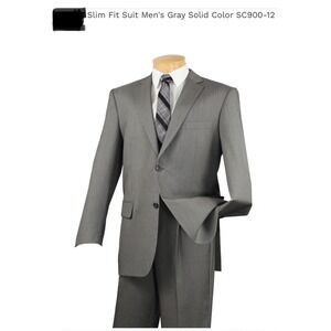 VINCI Men's Zegna Solid Gray 2-Button Slim Fit Suit - NEW 40R 34W Style SC900-12